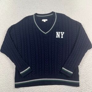 Aeropostale Cable Knit Sweater Mens Medium V-Neck NY Logo Stretchy Viscose Blend